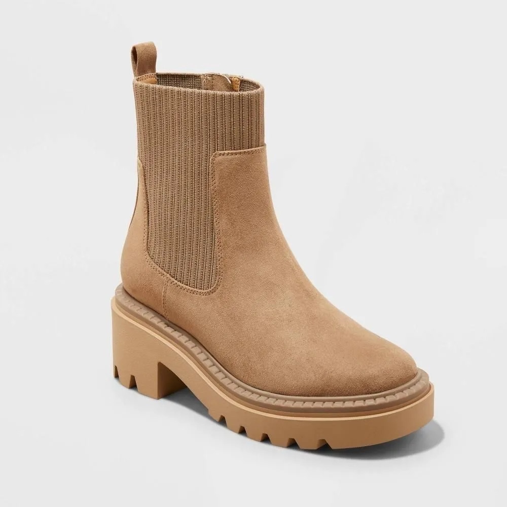 Universal Thread Womens Chunky Lug Sole Sock Boots 11 Tan Brown Zipper NWT‎